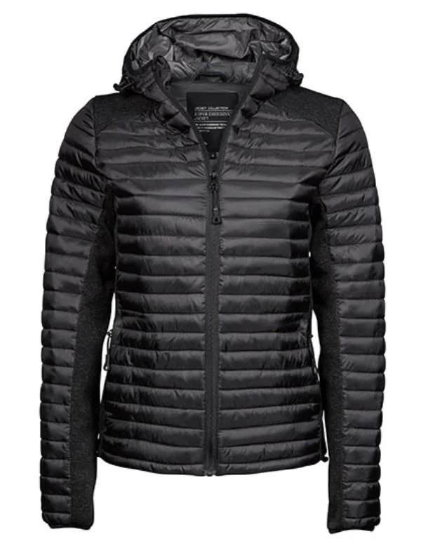 Tee Jays - Dames Hooded Outdoor Crossover Jacket - Black/Black Melange