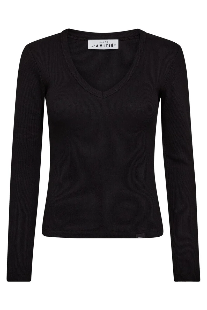 Haute L'Amitié - Deep V Ls Rib Tee HL10822 - Black