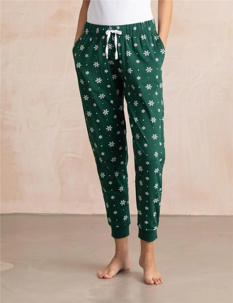 SF Women - Cuffed Dames Lounge Broek - Bottle/White Snowflakes