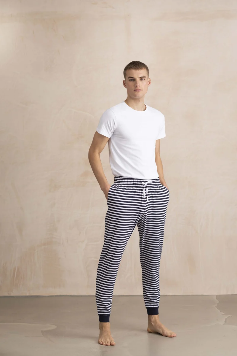 SF Men - Cuffed Lounge Broek -Navy/White Stripes