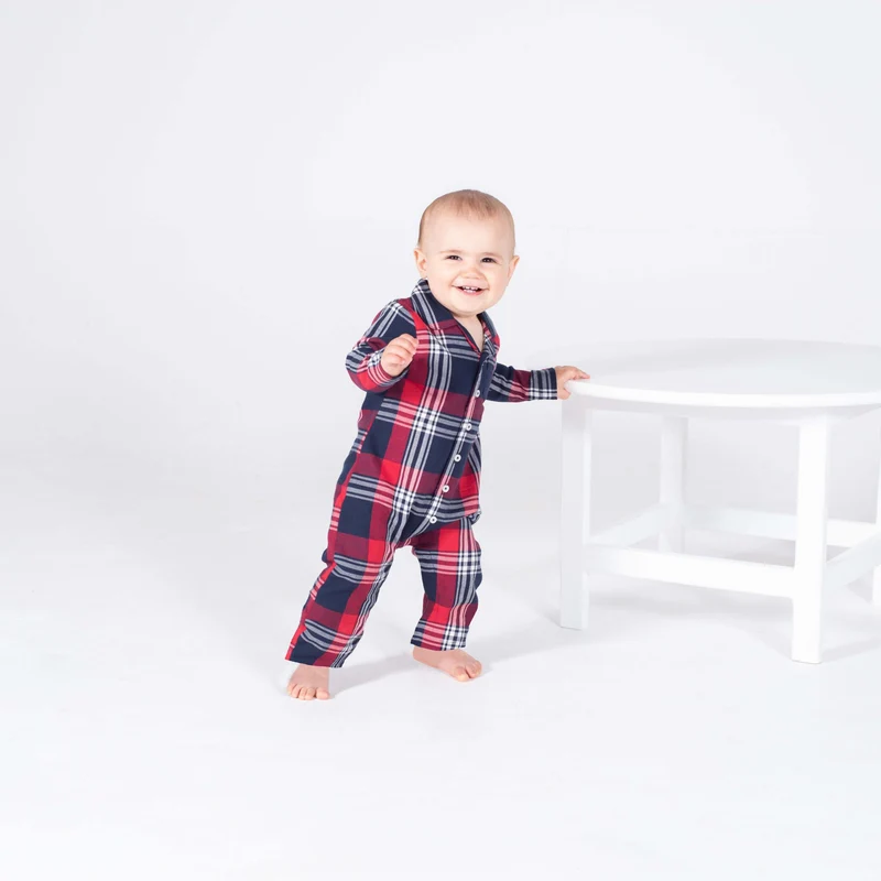 Larkwood - Tartan Baby All in Onesie - Red-Navy Check