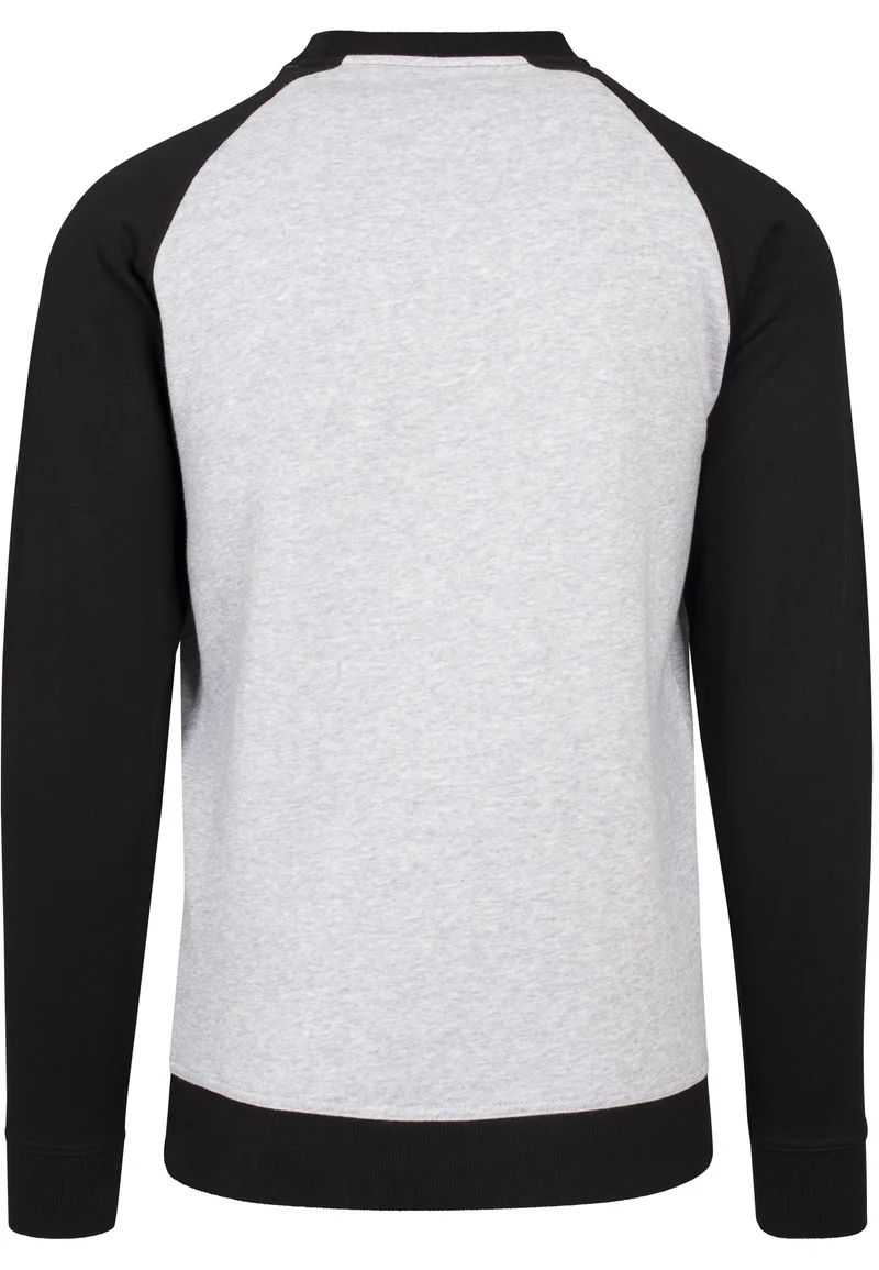 Build Your Brand - Raglan Crewneck Sweater - Heather Grey/Black