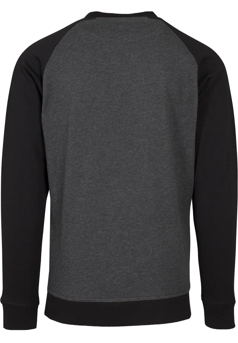 Build Your Brand - Raglan Crewneck Sweater - Charcoal (Heather)/Black