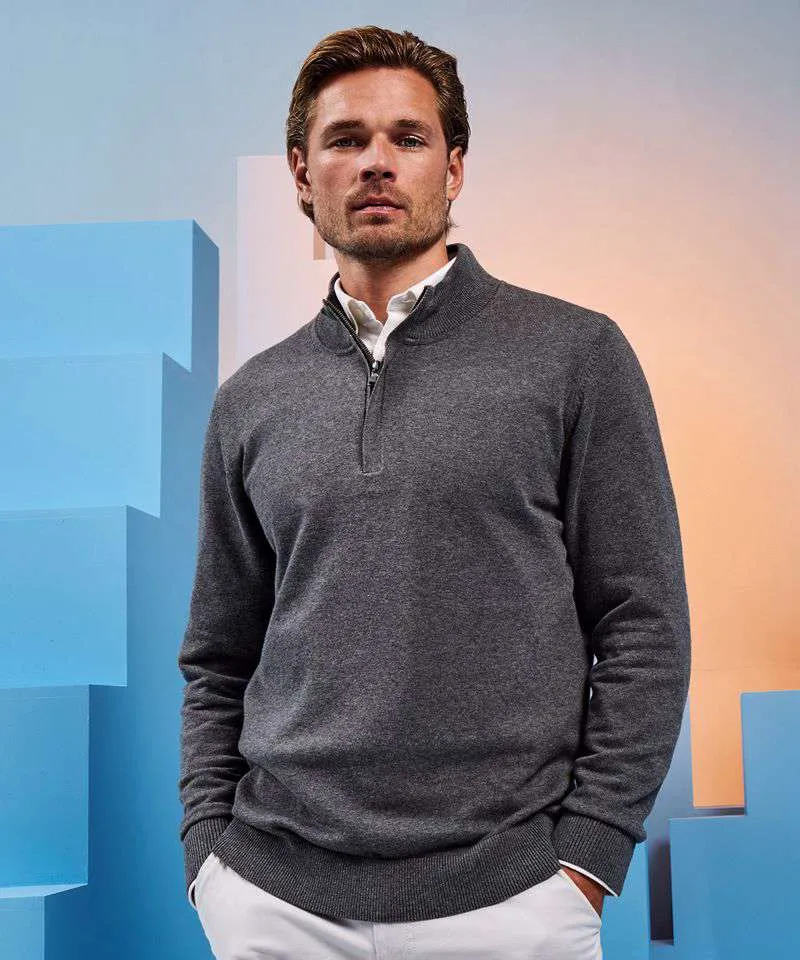 Asquith & Fox - Men´s Cotton Blend 1/4 Zip Sweater - Charcoal
