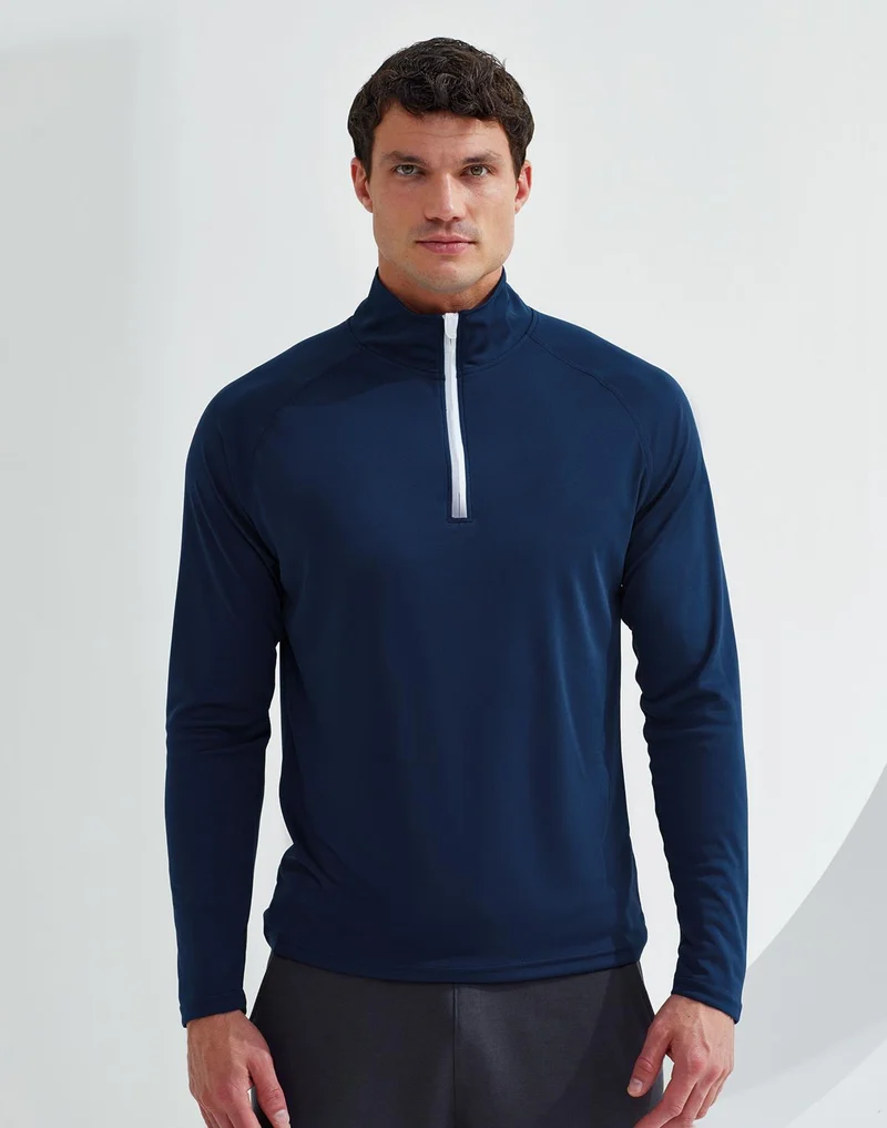 TriDri - Performance Longsleeve met 1/4 Rits T-Shirt - Navy/White
