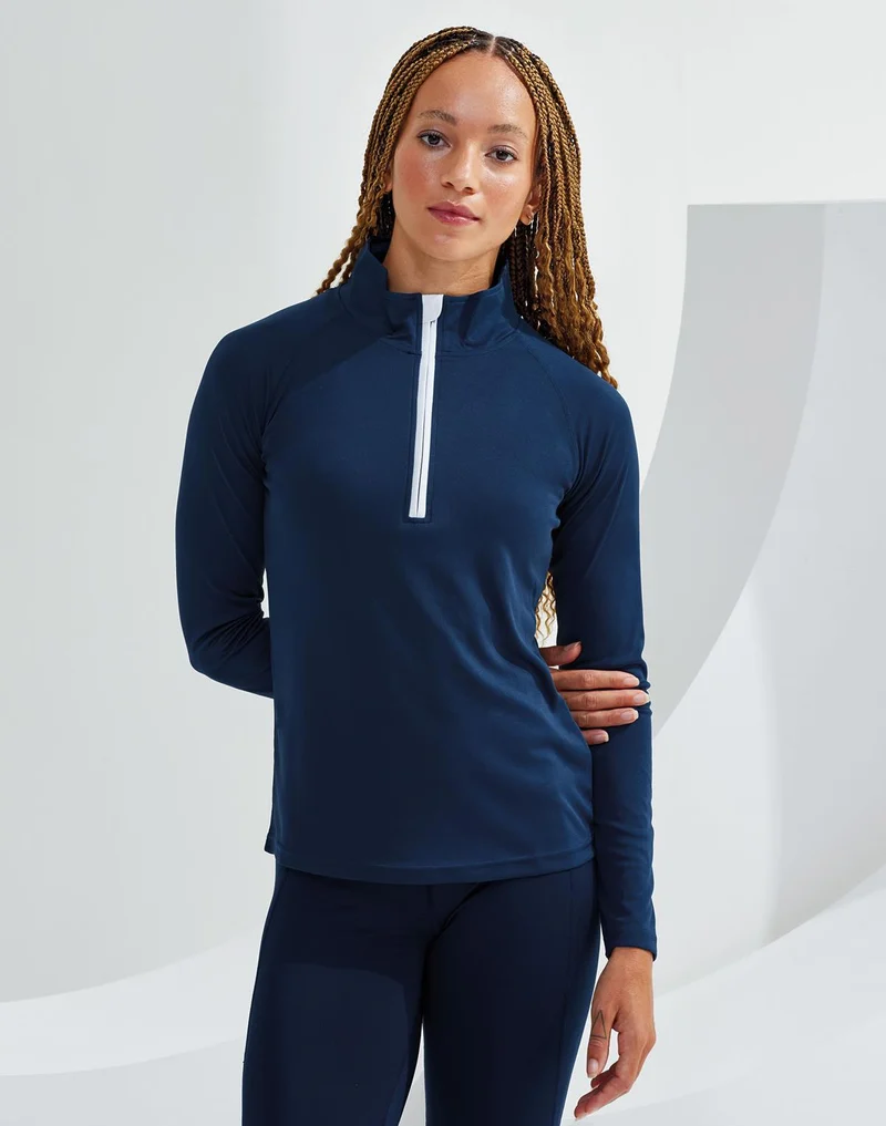 TriDri - Performance Longsleeve met 1/4 Rits Dames T-Shirt - Navy/White