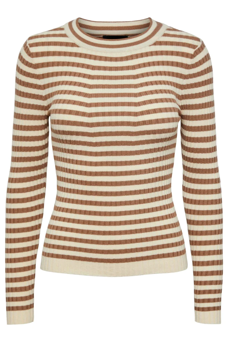 Pieces - Pccrista Ls O Neck Knit Noos Bc - Fossil/With Brich