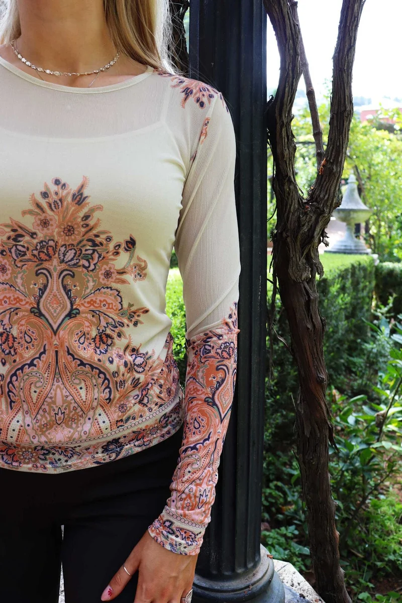 Liberte - Mesh Ls Tshirt 22065 - Creme Paisley