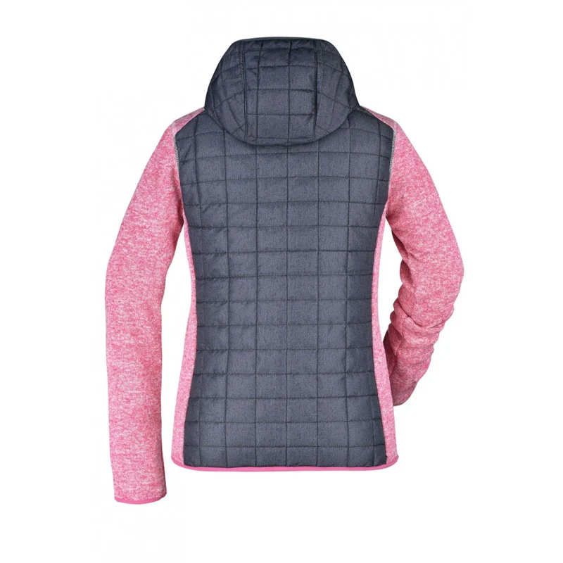 James & Nicholson - Knitted Hybrid Dames Jas - Pink Melange/Anthracite Melange