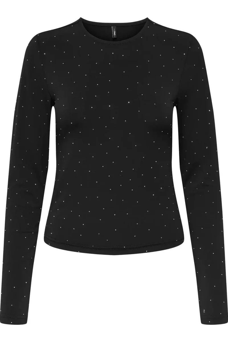 Only - Onlzita L/S O-Neck Top Bf - 4869236 Black Silver Rhinestones