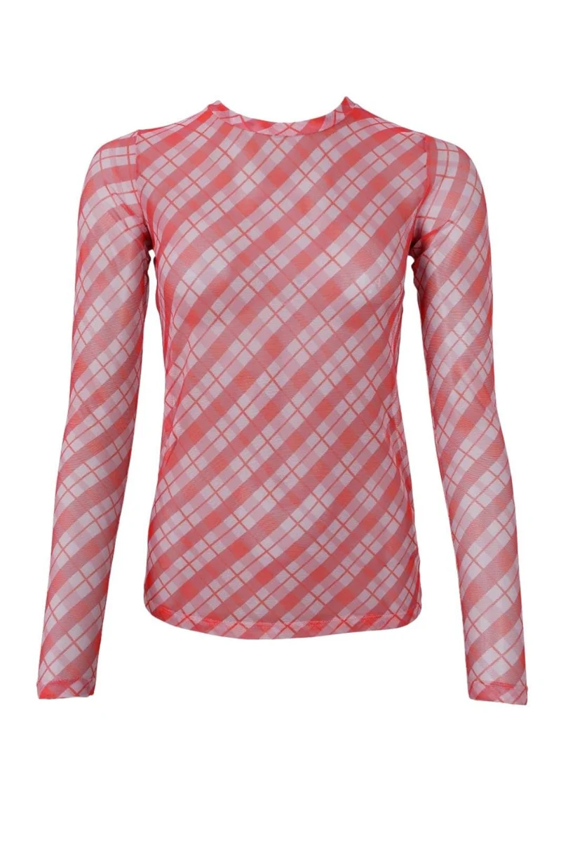 Black Colour - Bcanne Mesh Blouse 41138 - Shirts - Red Check