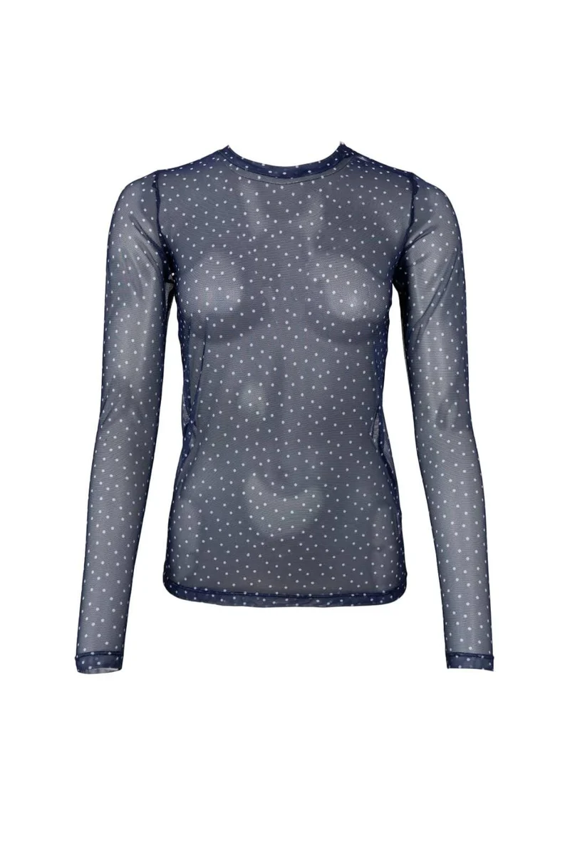 Black Colour - Bcanne Mesh Blouse 41138 - Shirts - Navy Dot