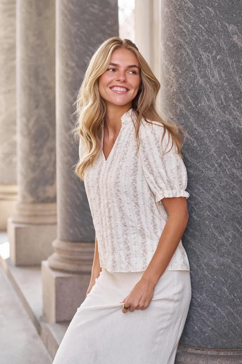 Neo Noir - Odesa Floral Stripe Blouse 168816 - 122 - Creme