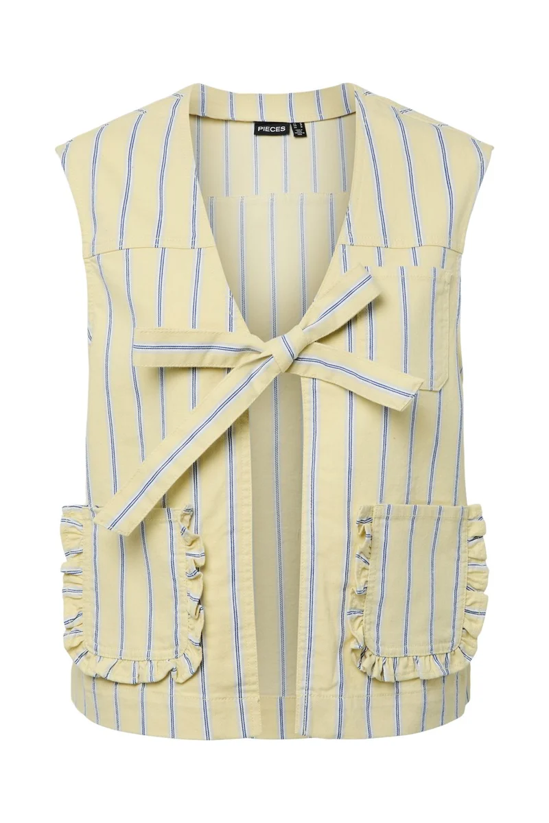 Pieces - Pcbillo Tie Denim Vest - 4986180 French Vanilla Cloud Dancer/ Beaucoup Blue/ Oyster Mushrooms