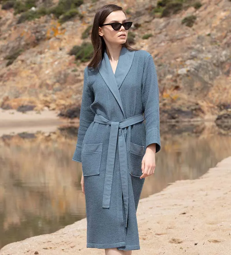 ARTG - Badjas Waffle met Capuchon - Jeans Blue