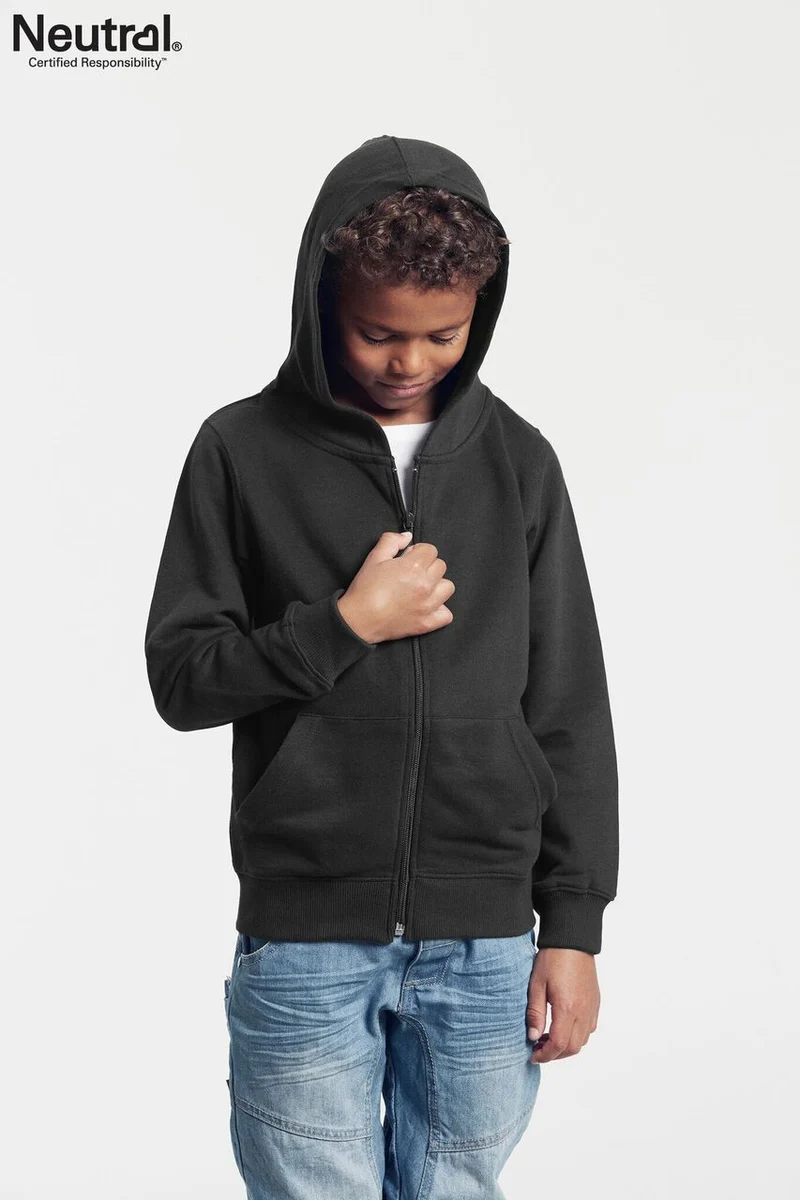 Neutral - Zip Kinder Hoodie - Black - 100% Biologisch Katoen
