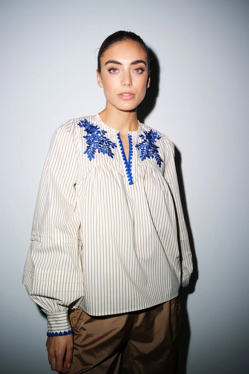Gossia - Luisago Blouse G3040 - Creme Brown Stripes