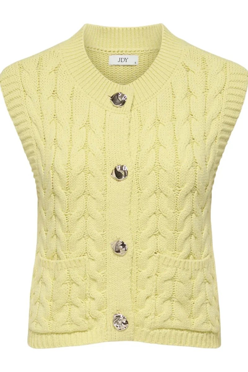 JDY - Jdyannalise S/L O-Neck Cable Vest Knt - 5067607 Double Cream W. Deco Button