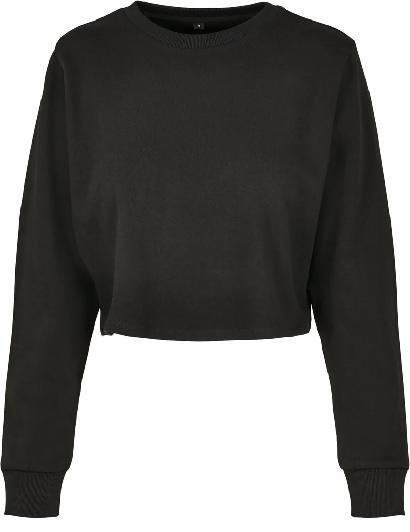 Ladies Terry Cropped Crew Black
