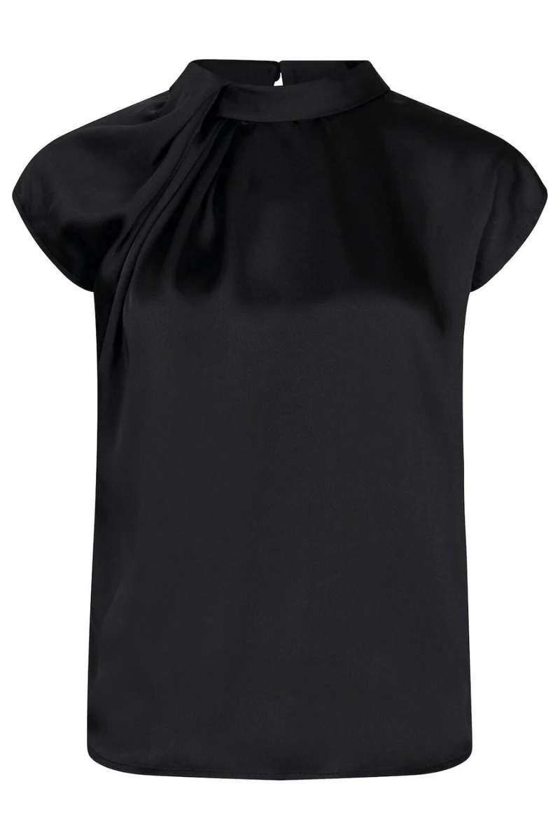 Neo Noir - Fleur Drapy Satin Blouse - 100 Black