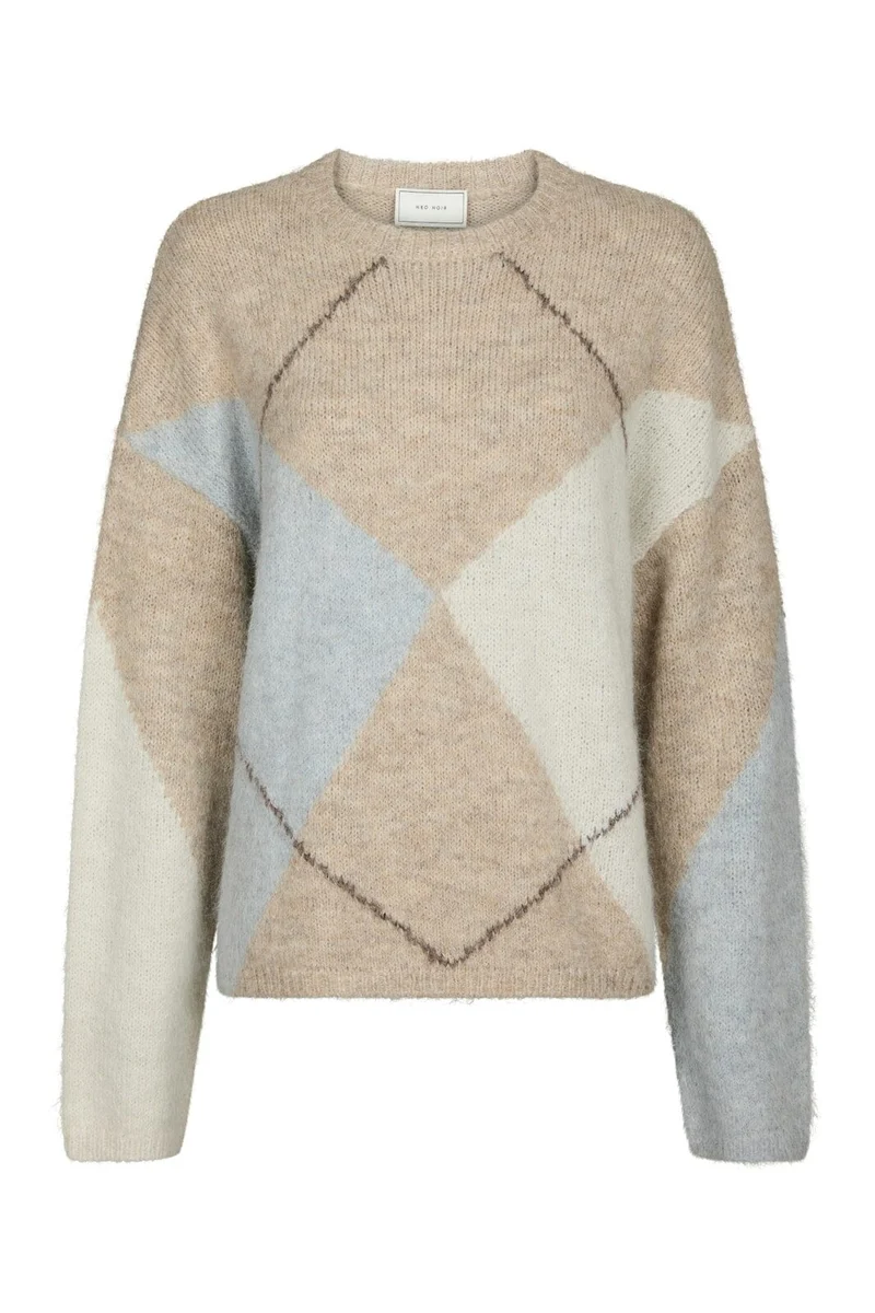 Neo Noir - Inga Check Fluff Knit Blouse 165205 - 976 - Beige Melange