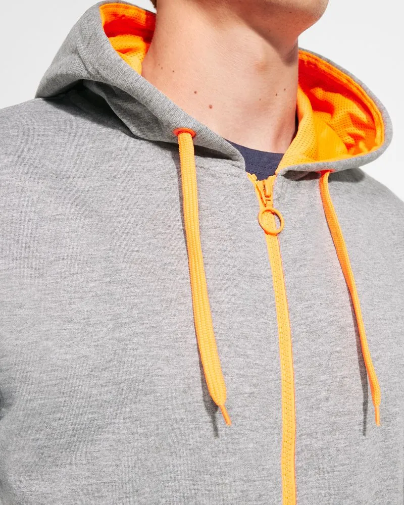 Roly - Fuji Sweater met Rits - Heather Grey 58/Fluor Orange 223