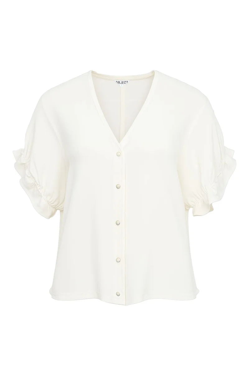 Object - Objframe 2/4 V-Neck Re Top - 5043344 Cloud Dancer