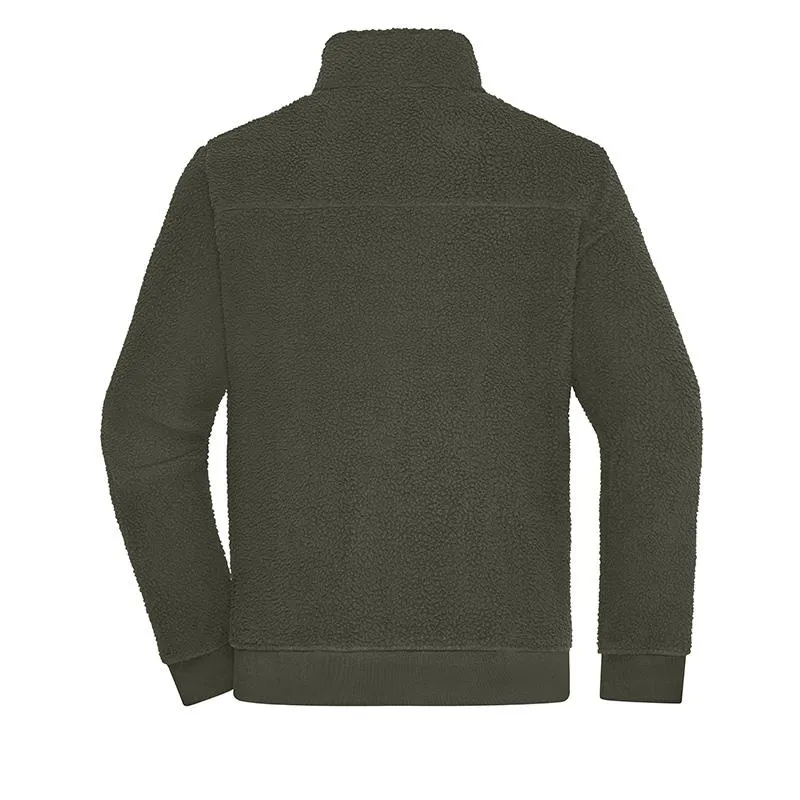James & Nicholson - Sherpa Sweater met Rits - Olive