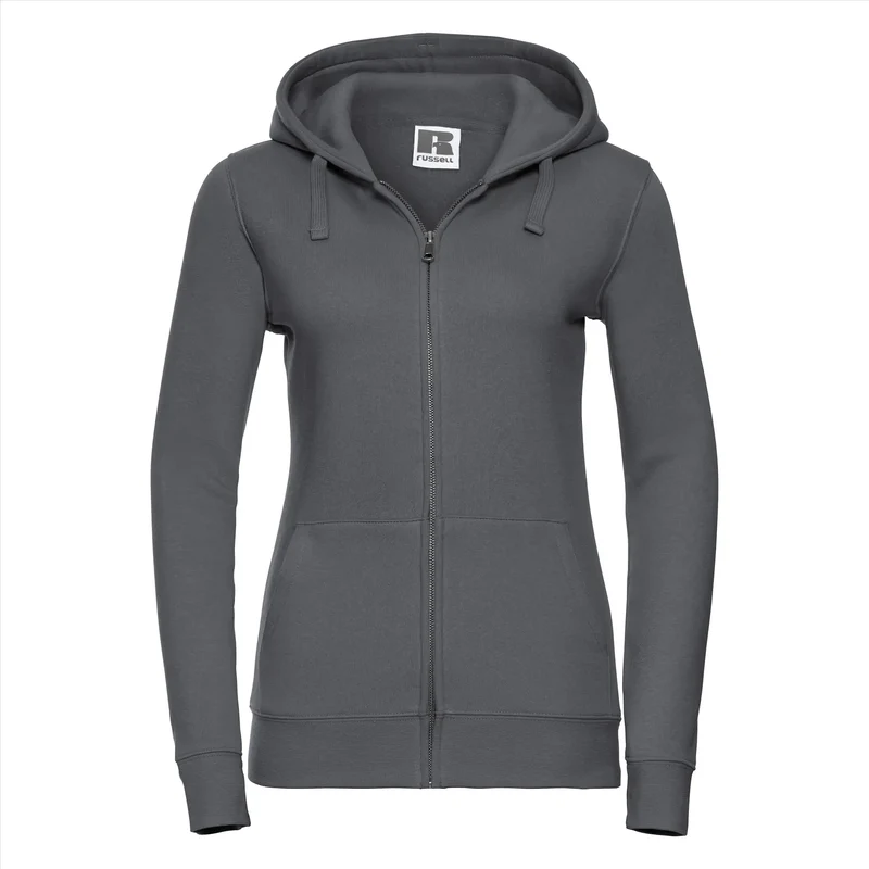 Russel - Authentic Hoodie met Rits Dames - Convoy Grey (Effen)