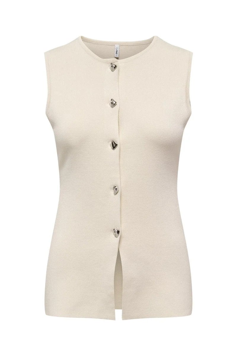 Only - Onlevelin Life Sl Vest Cc Knt - 4972118 Birch Silver Button
