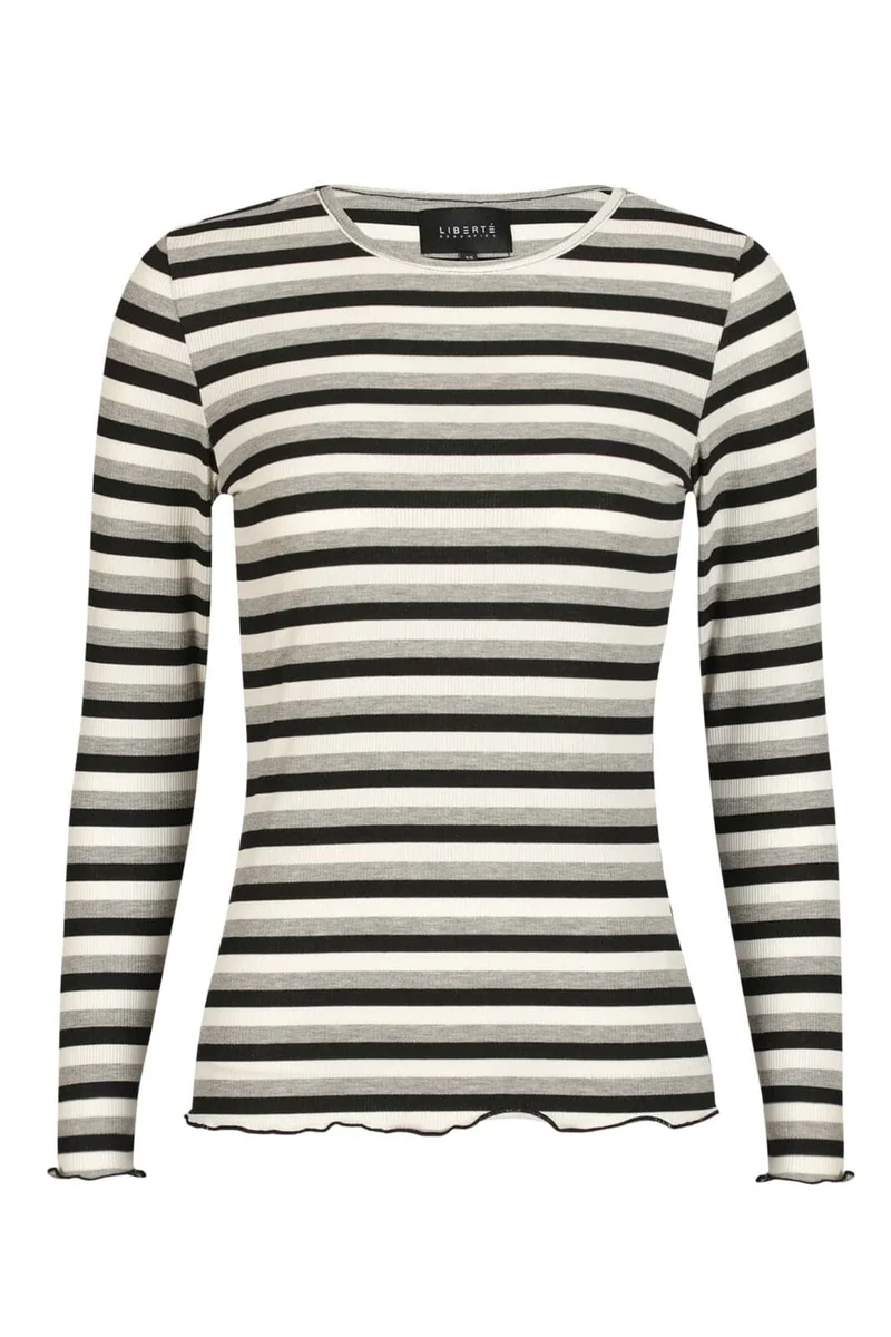 Liberte - Natalia Ls Round Neck Blouse 9914 - Black Creme Black Mel. Stripe