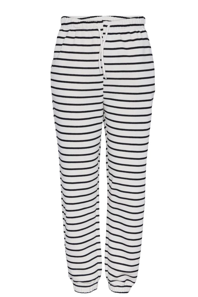 Pieces - Pcchilli Sweat Pants Stripes - 4410010 Cloud Dancer Black
