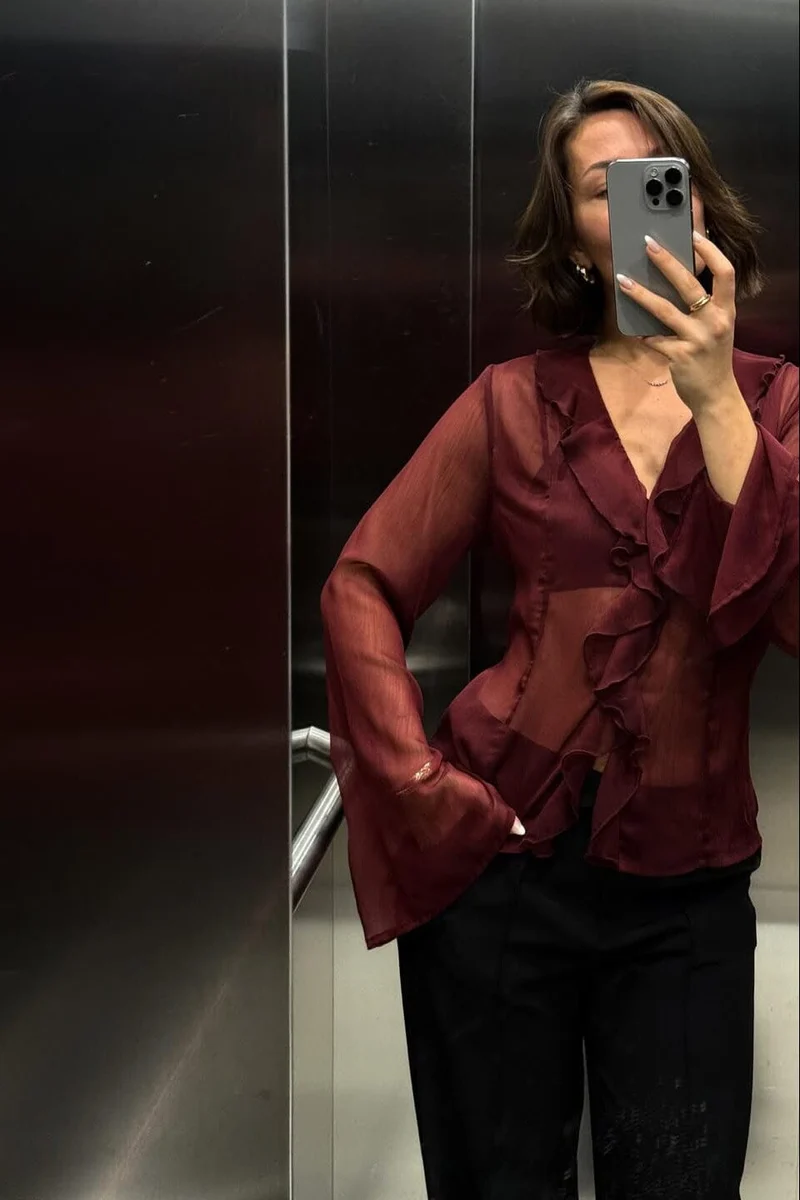 Neo Noir - Valappa Chiffon Blouse 166668 - 682 - Wine