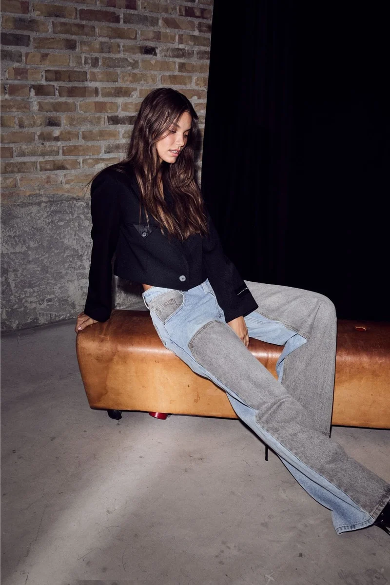 Haute L'Amitié - Two-Tone Patch Jeans HL10377 - Blue/Grey Mix