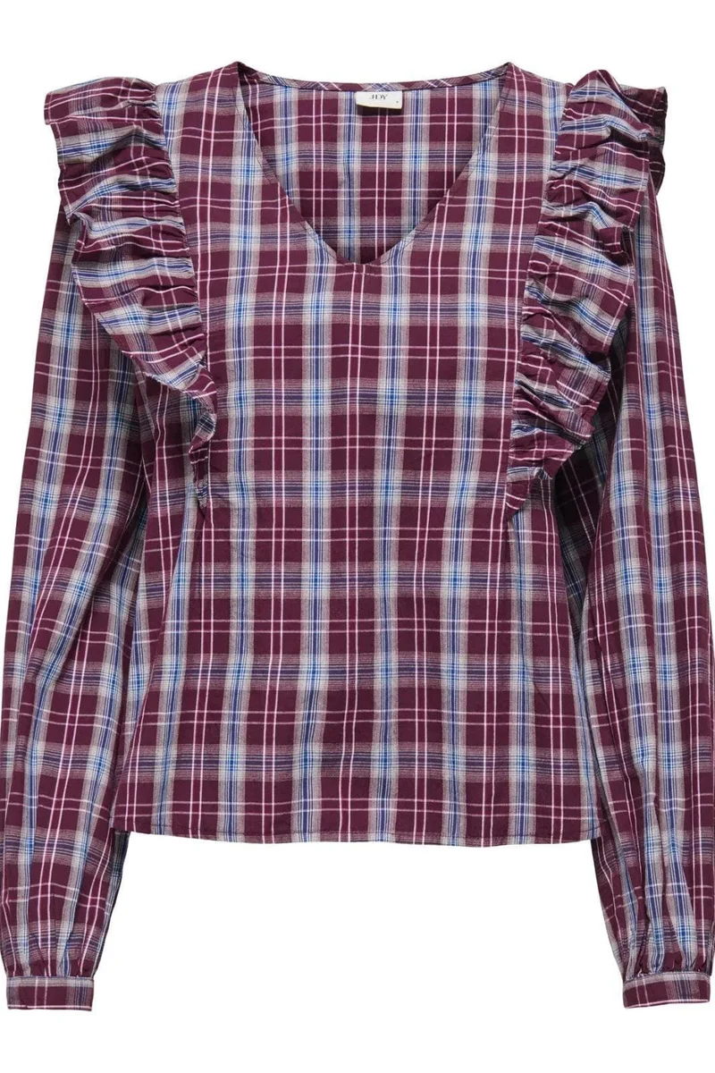 JDY - Jdydolly L/S Check Top - 4933633 Fig Black & Total Eclipse