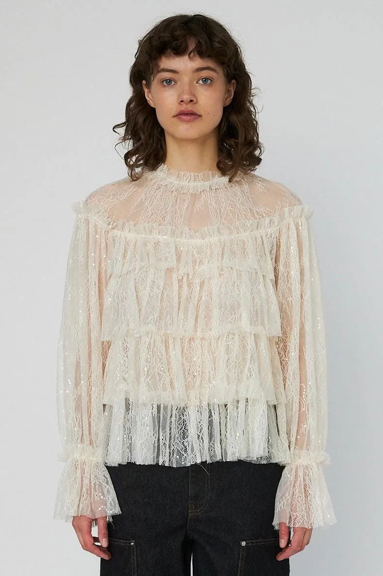 Stella Nova - Sheer Frill Lace Blousels54-2504 - 029 Creme