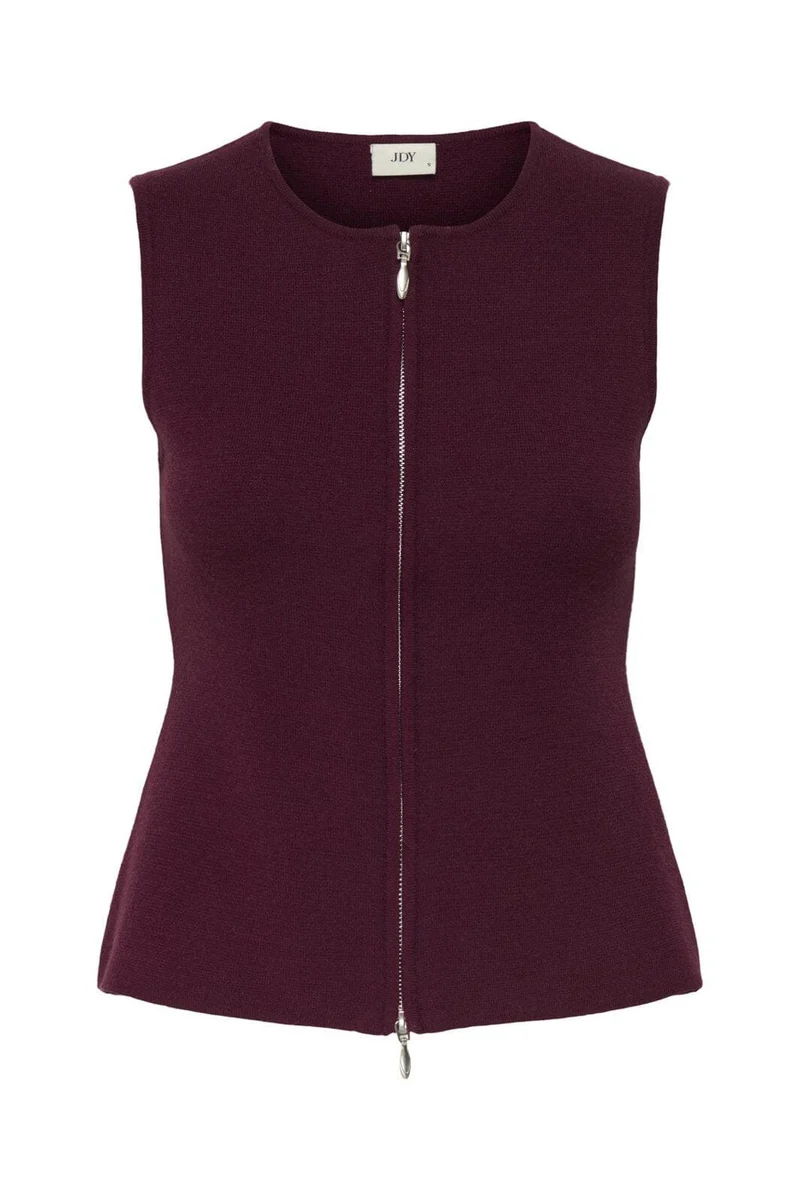 JDY - Jdyriley S/L O-Neck Two Way Zip Vest Knt - 4837970 Maroon Banner