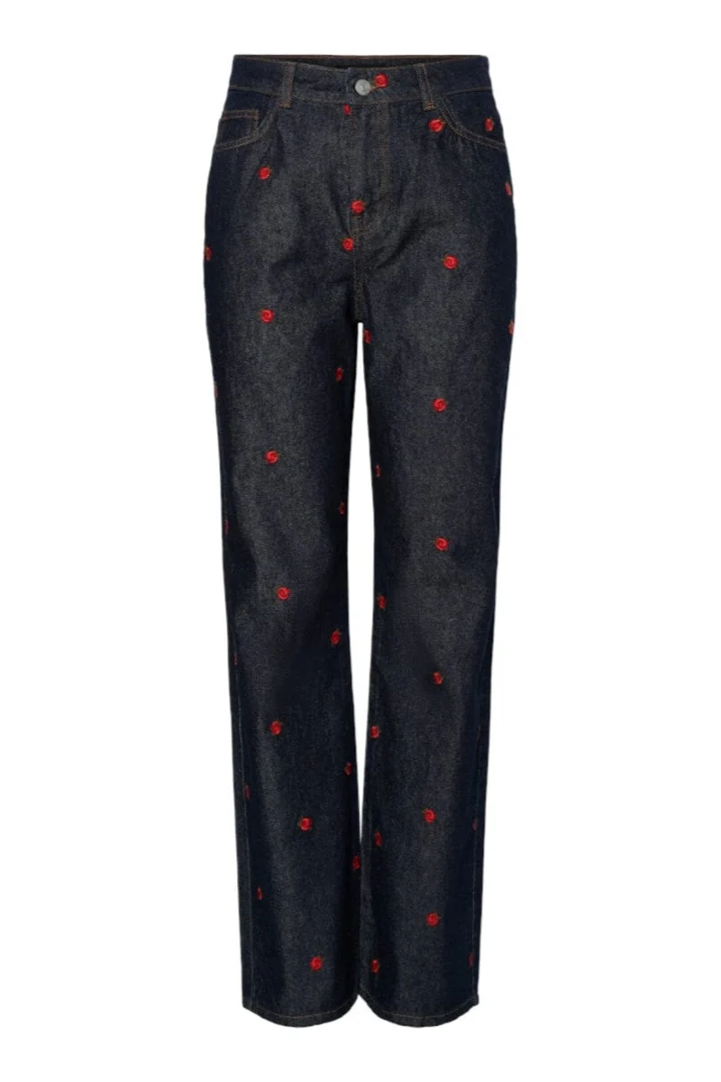 Pieces - Pcjava Straight Jeans - 4888513 Dark Blue Denim Rose