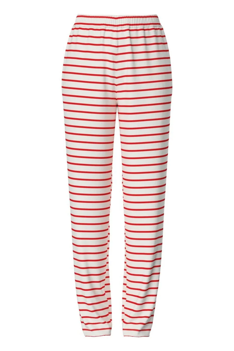 Pieces - Pcchilli Straight Stripe Pants - 4701514 Cloud Dancer Poppy Red