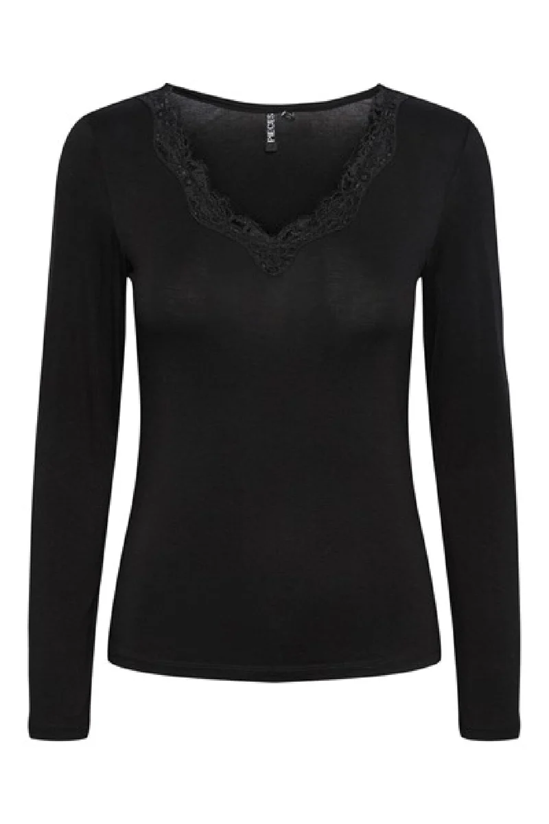 Pieces - Pcbarbera Ls Lace Top - 4279507 Black