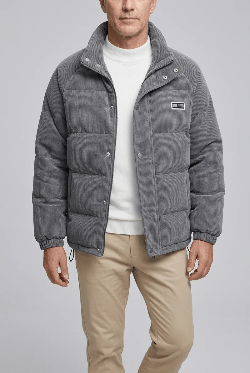 Heren Puffer Winterjas | Ribstructuur & Opstaande kraag
