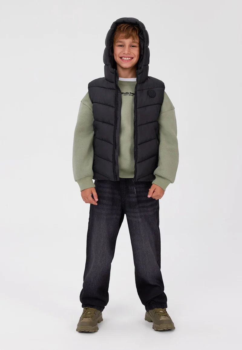 Hooded padded gilet in black