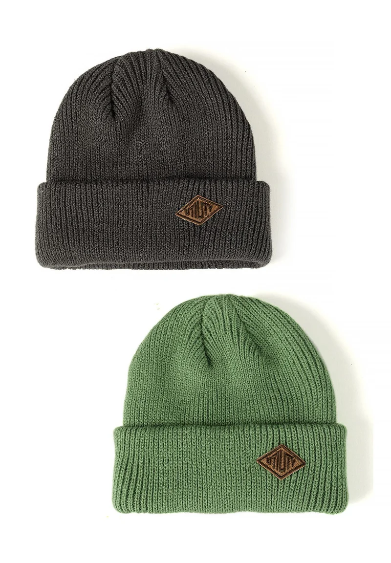 Boys' ribbed beanie hats in dark grey and green, 2-pack