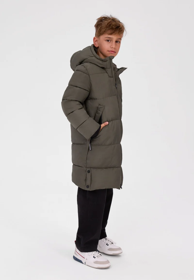 Longline padded coat with side poppers