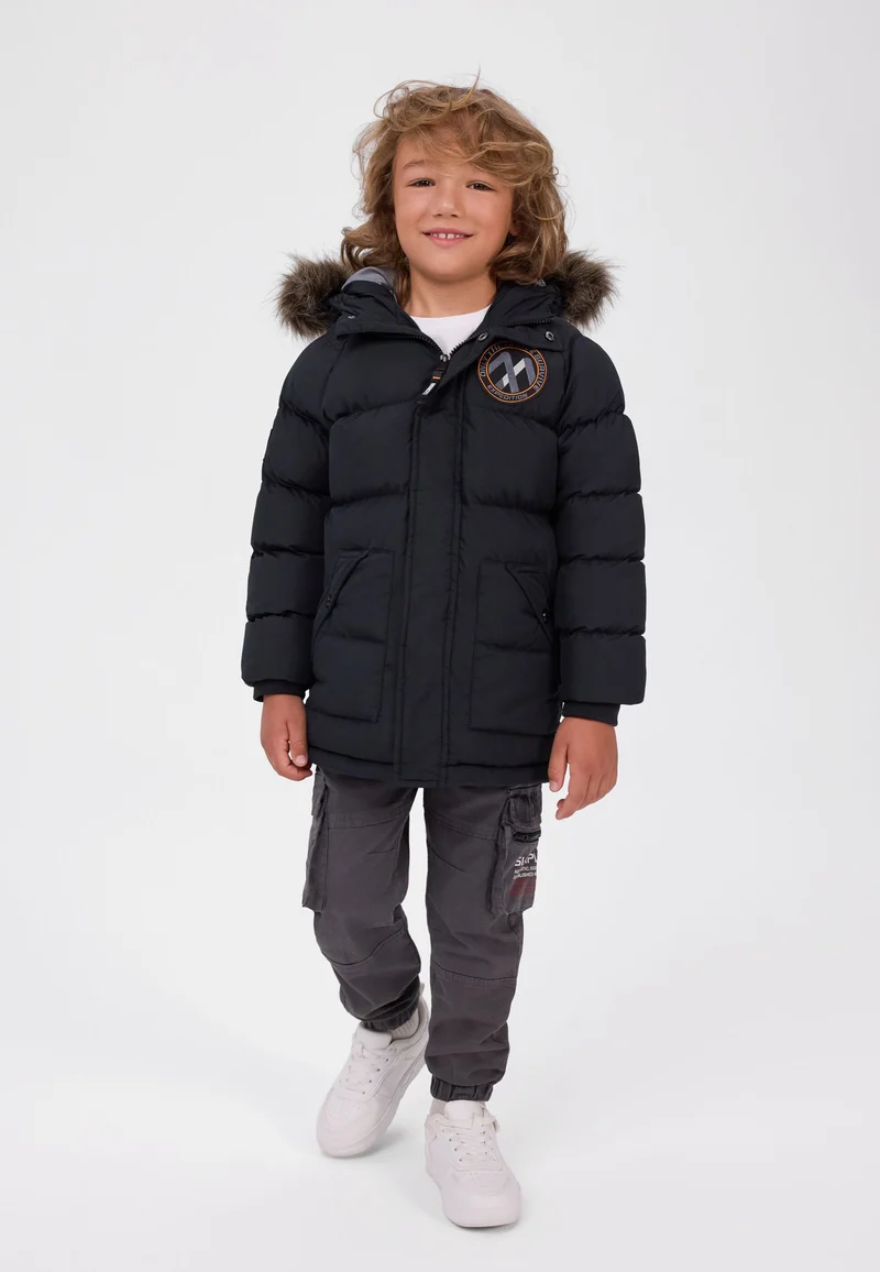 Padded parka with removable hood trim