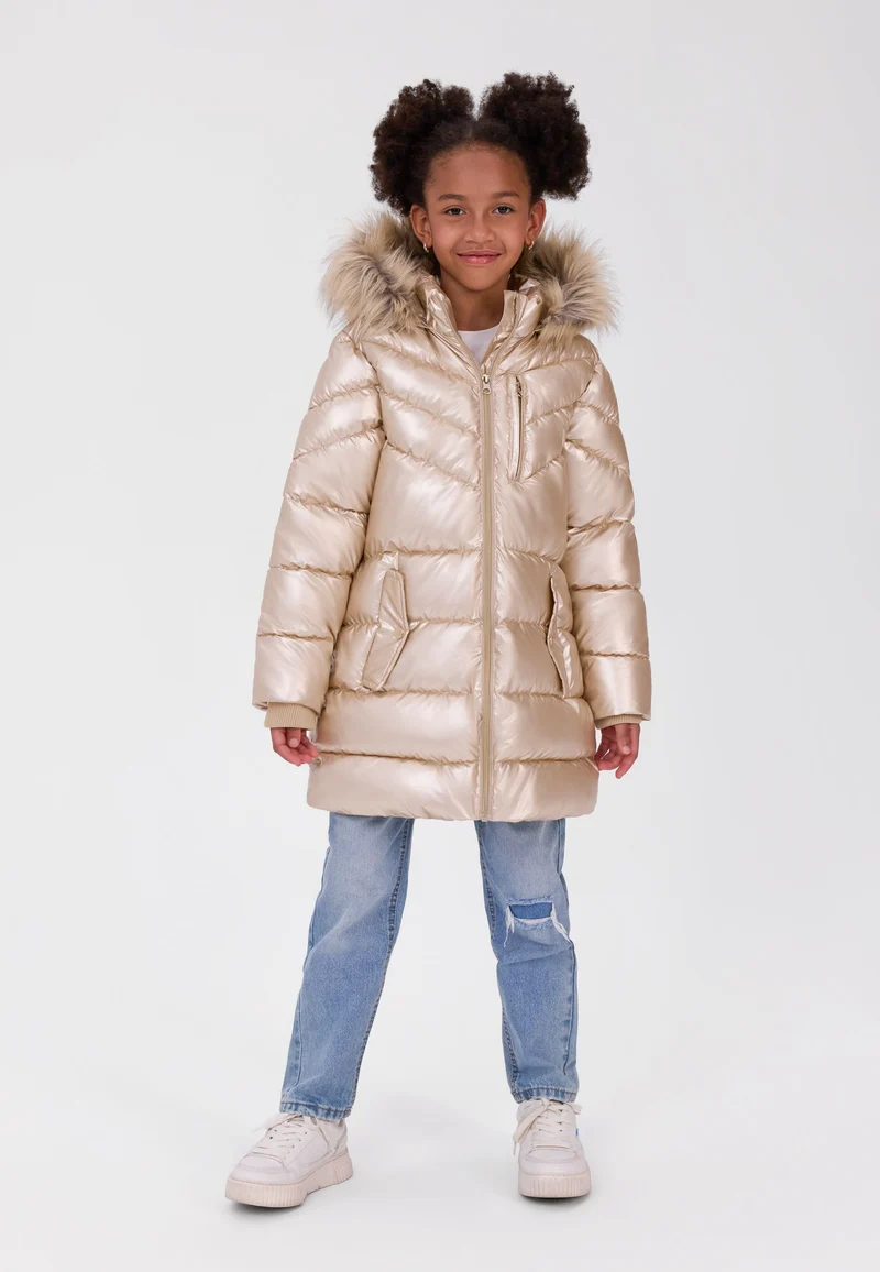 Girls' glossy hooded padded coat