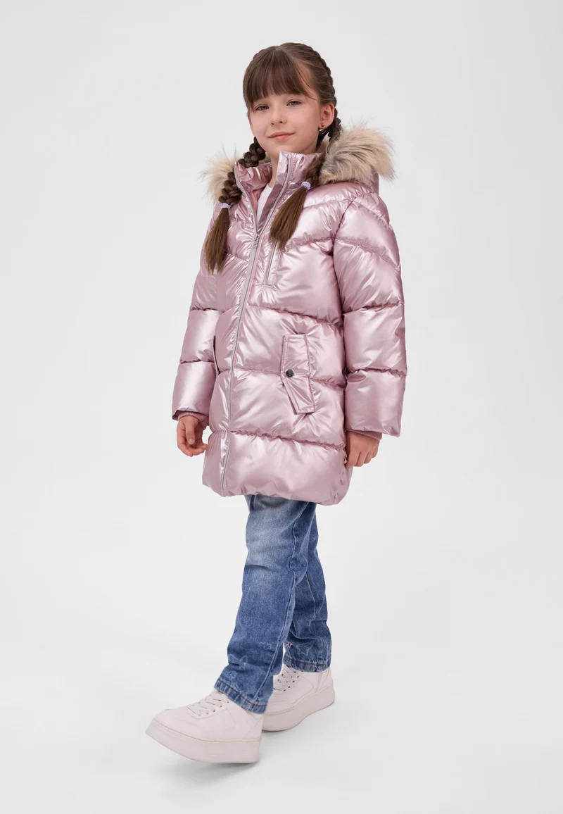 Glossy hooded padded coat
