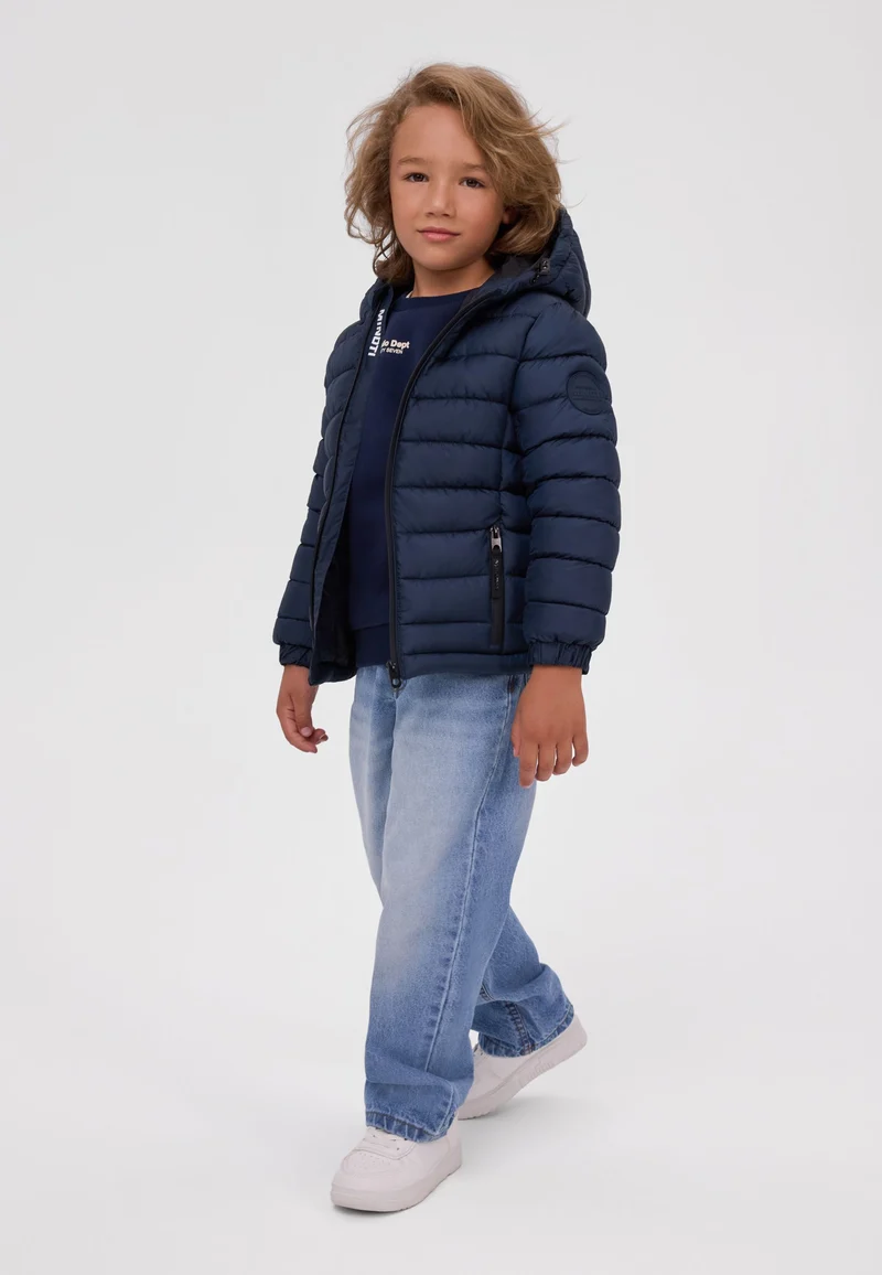 Boys' hooded padded jacket in navy