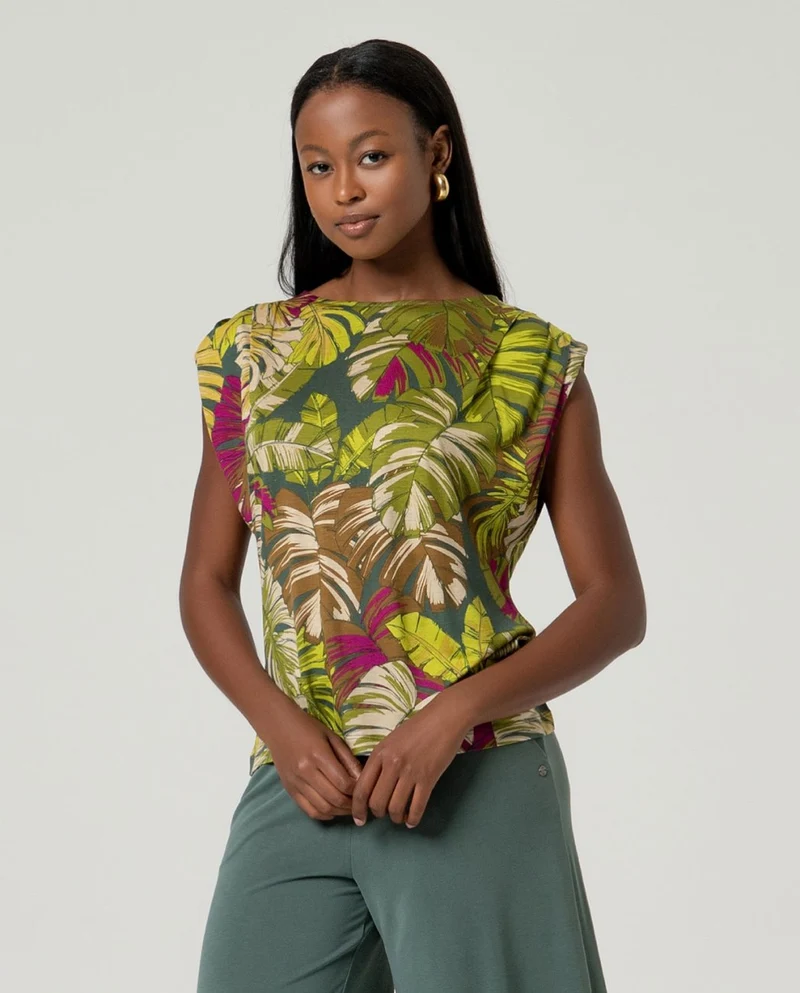 Surkana Sleeveless Top with Draping Green